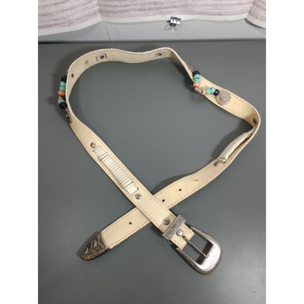 Genuine Leather and Silver Native American Indian Inspired Belt - Length 38"